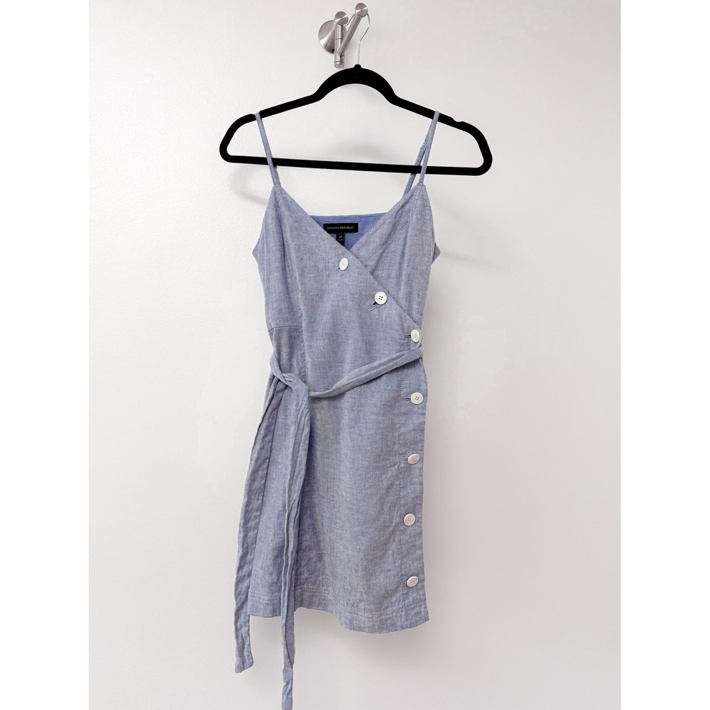 Banana Republic Blue Pinstripe Linen Blend Button Mini Dress Petite 4P 549757-01